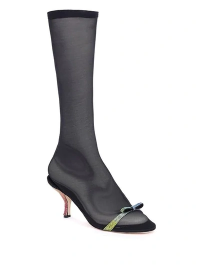Shop Marco De Vincenzo Sock Sandal With Bow And Rainbow Heel In F169j Nero + Rainbow