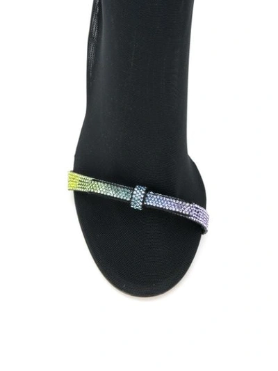 Shop Marco De Vincenzo Sock Sandal With Bow And Rainbow Heel In F169j Nero + Rainbow