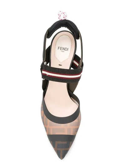 Fendi Slingback Brown Nylon Sandals In Multi