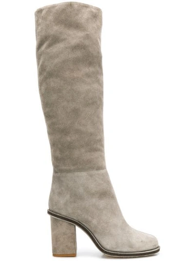 Shop Lanvin Block Heel Boots In Grey