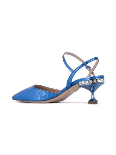 MIU MIU 水晶镶嵌高跟鞋 - 蓝色