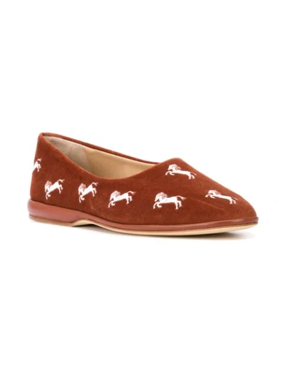 Shop Chloé Embroidered Ballerina Shoes - Brown