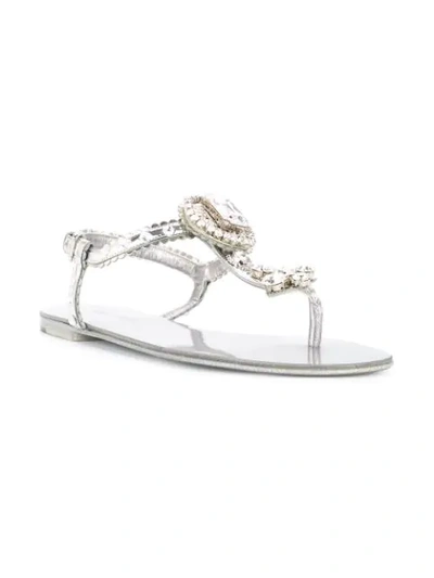 Shop Dolce & Gabbana Bejewelled Appliqué Thong Sandals In Silver