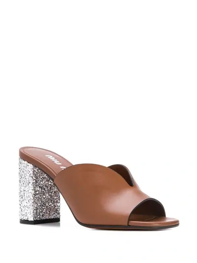 Shop Miu Miu Glitter Heel Mules In Brown