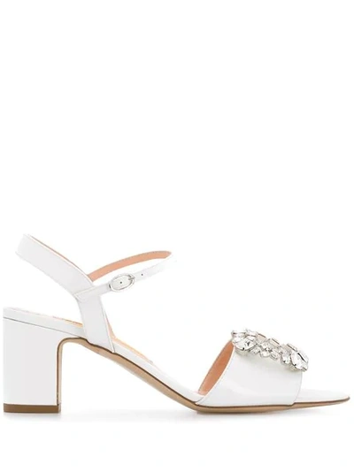 Shop Rupert Sanderson Crystal Embellished Sandals In White