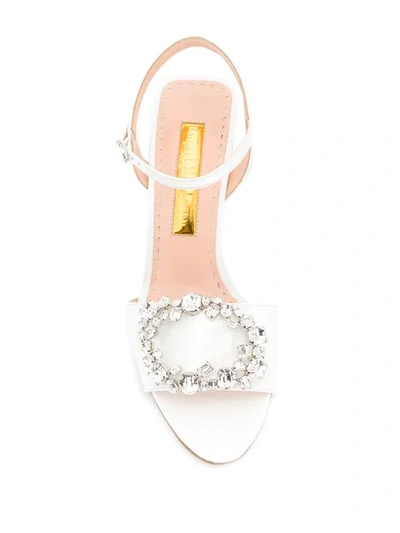Shop Rupert Sanderson Crystal Embellished Sandals In White