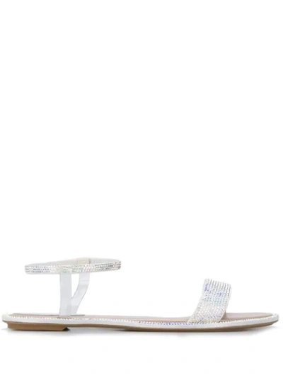 Shop René Caovilla Jewelled Sandals In White