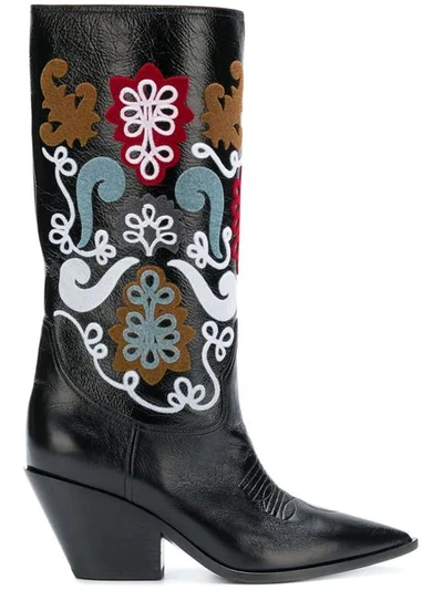 Shop Casadei Patch Embellished Cowboy Boots - Black