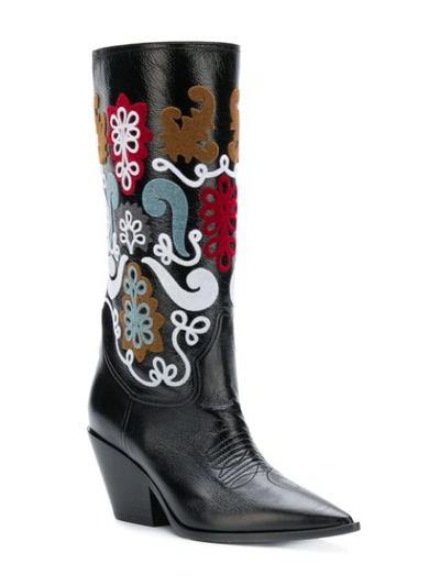 Shop Casadei Patch Embellished Cowboy Boots - Black