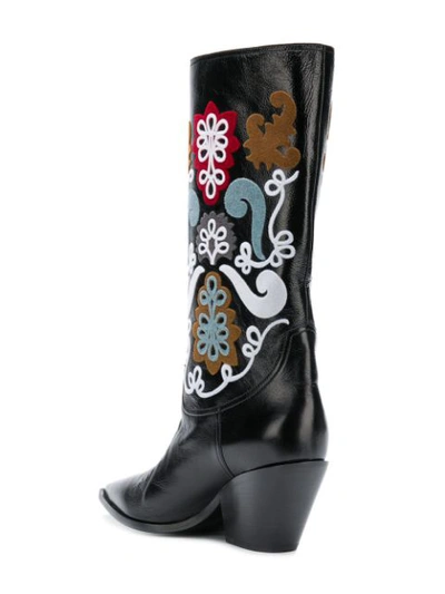 Shop Casadei Patch Embellished Cowboy Boots - Black
