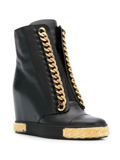 Shop Casadei Chain Embellished Wedge Sneakers In Black