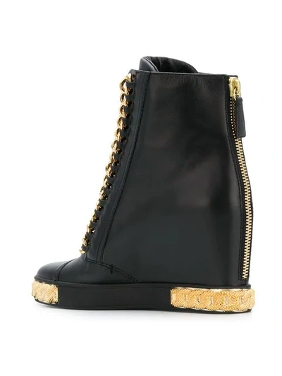 Shop Casadei Chain Embellished Wedge Sneakers In Black