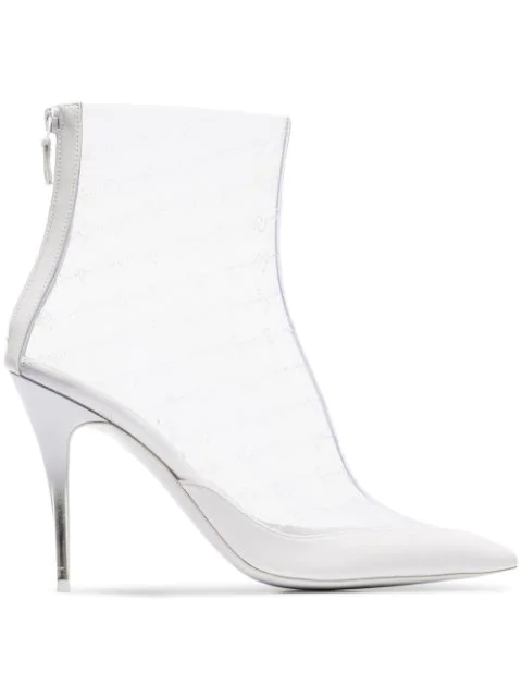Stella Mccartney Logo Perforated Pu And Vegetarian Leather Ankle Boots In White Modesens