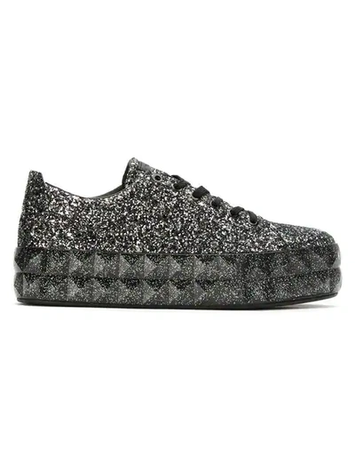 Shop Emporio Armani Glitter Platform Sneakers In Black