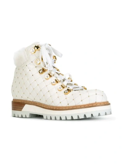 Shop Le Silla Studded Hiking Boots In White