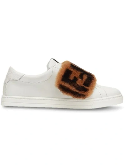 Shop Fendi Ff Motif Fur Panel Sneakers In White