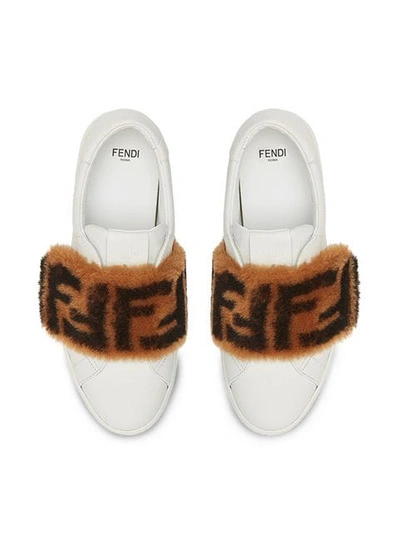 Shop Fendi Ff Motif Fur Panel Sneakers In White