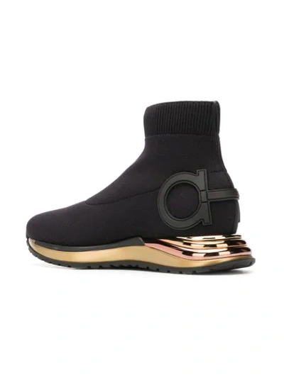 Shop Ferragamo Hi-top Sock Sneakers In Black