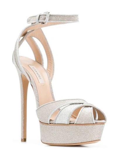 Shop Casadei Flora Glitter Sandals In Af6 Selene Platino