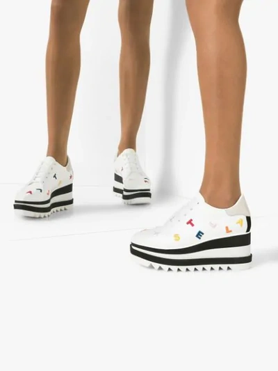 Shop Stella Mccartney Elyse Embroidered Flatform Sneakers In White