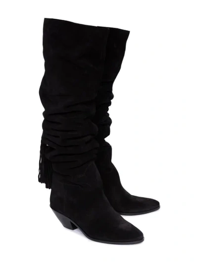 Shop Saint Laurent Ruched Boots In 1000 -nero/nero