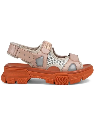 Shop Gucci Leather And Mesh Sandal In Pink