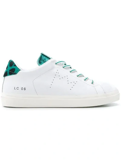 Shop Leather Crown Metallic Strip Lace-up Sneakers In White
