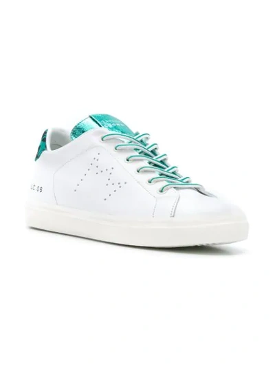 Shop Leather Crown Metallic Strip Lace-up Sneakers In White