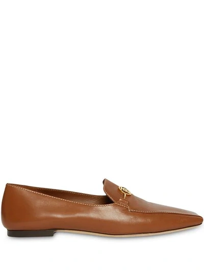 Shop Burberry Monogram Motif Leather Loafers In Brown