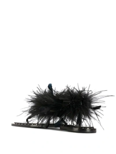 Shop Valentino Feather-detail Flat Sandals In Black