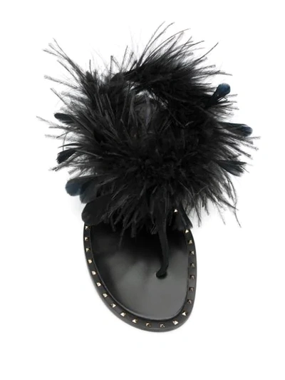 Shop Valentino Feather-detail Flat Sandals In Black