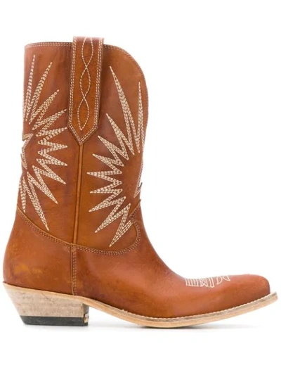 Shop Golden Goose Wish Star Cowboy Boots In Brown