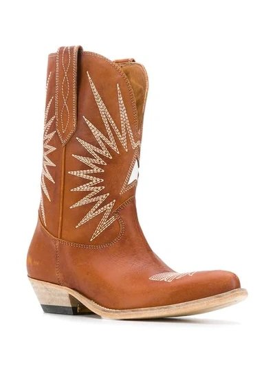 Shop Golden Goose Wish Star Cowboy Boots In Brown