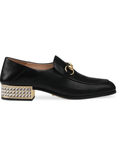 Shop Gucci Horsebit Leather Loafers With Crystals In Black