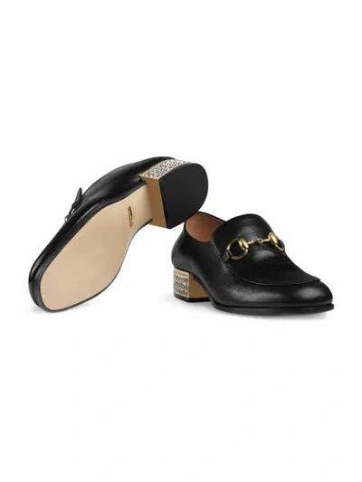 Shop Gucci Horsebit Leather Loafers With Crystals In Black