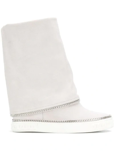 Shop Casadei Chain Trimmed Wedge Boots In White