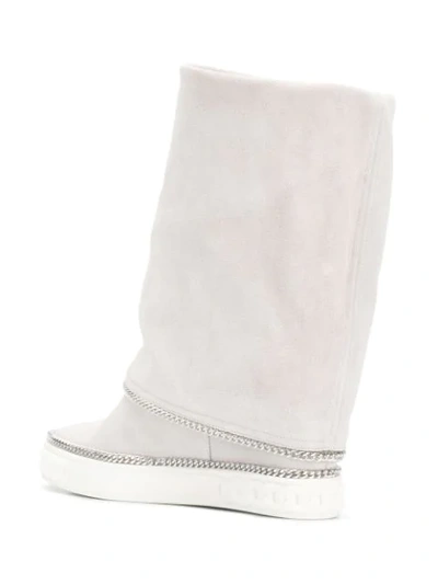 Shop Casadei Chain Trimmed Wedge Boots In White