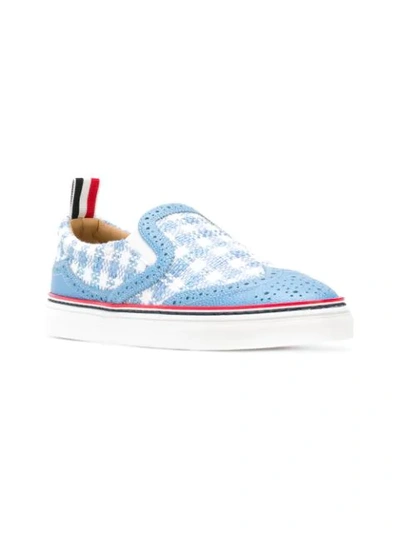 Shop Thom Browne Brogued Gingham Tweed Slip-on Sneaker In 450 Blue