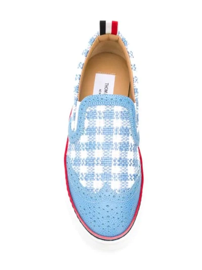 Shop Thom Browne Brogued Gingham Tweed Slip-on Sneaker In 450 Blue