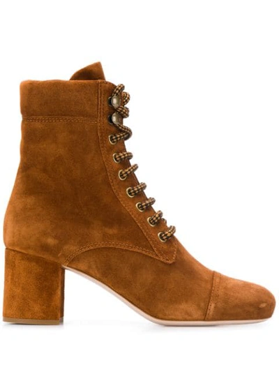 Shop Miu Miu Suede Ankle Boots In Brown
