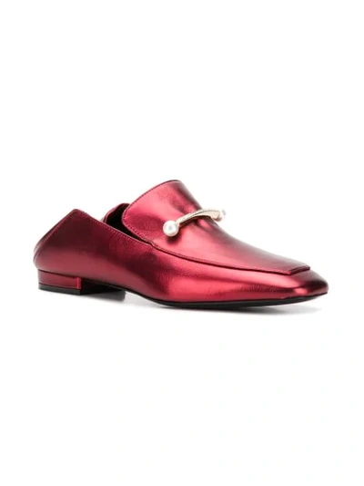 Shop Coliac Pearl Embellished Loafers In Red