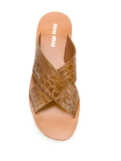 Shop Miu Miu Crisscross Strap Sandals In Brown