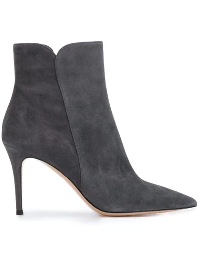 Shop Gianvito Rossi Pointed Ankle Boots In Grey
