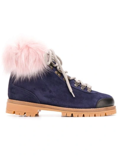 Shop Mr & Mrs Italy Fur-trimmed Hiking Boots In Blue