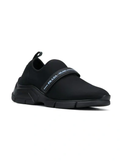 Shop Prada Touch Strap Fastening Sneakers In Black