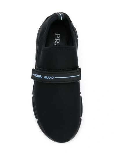 Shop Prada Touch Strap Fastening Sneakers In Black