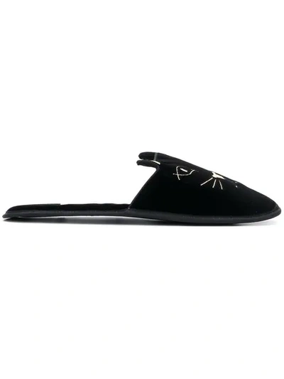 Shop Charlotte Olympia Cat Slippers In Black