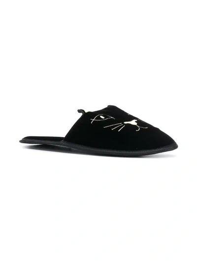 Shop Charlotte Olympia Cat Slippers In Black