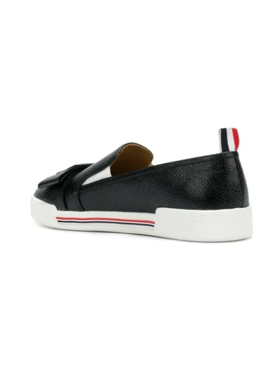 Shop Thom Browne Leather Bow Pebble Grain Slip-on In Black