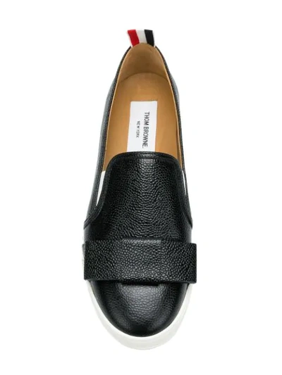 Shop Thom Browne Leather Bow Pebble Grain Slip-on In Black